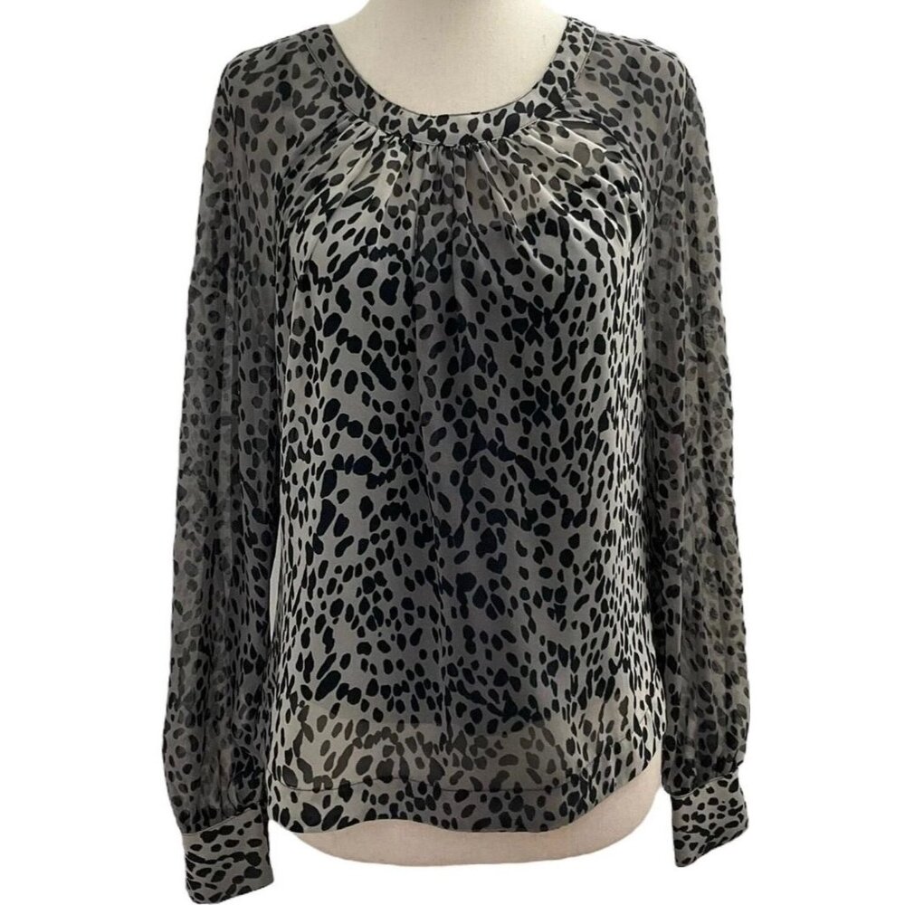 Jennifer Lopez Sheer Animal Print Blouse Open Back Long Sleeve Lightweight L